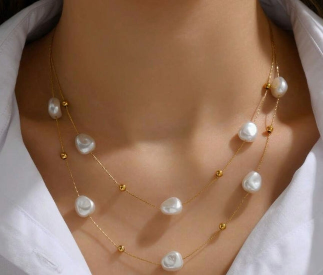NECKLACE DOUBLE PEARL GOLD