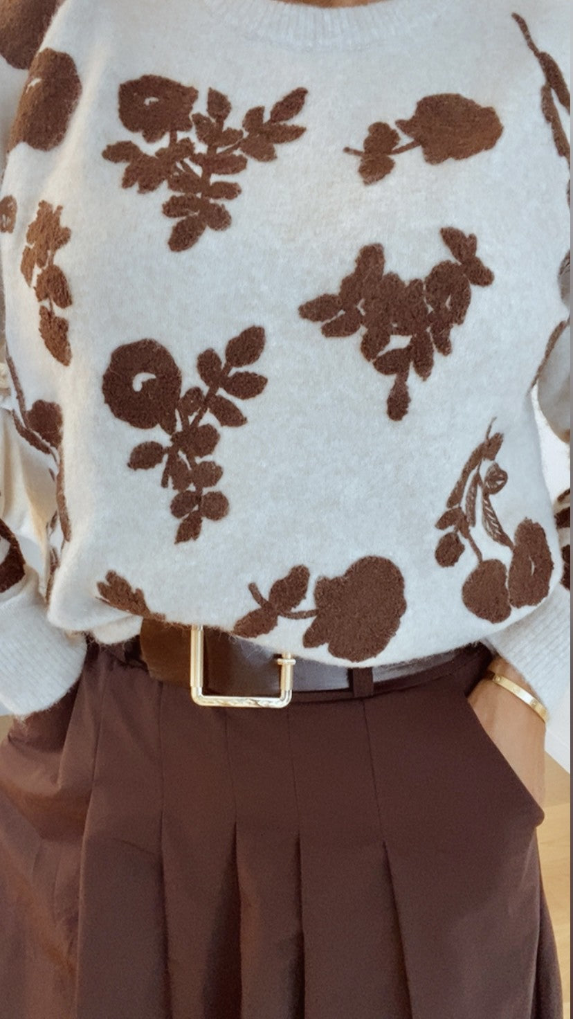 SWEATER ECRU FLOWERLY